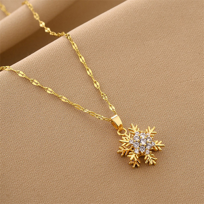 Elegant Snowflake Stainless Steel Inlay Zircon Pendant Necklace 1 Piece