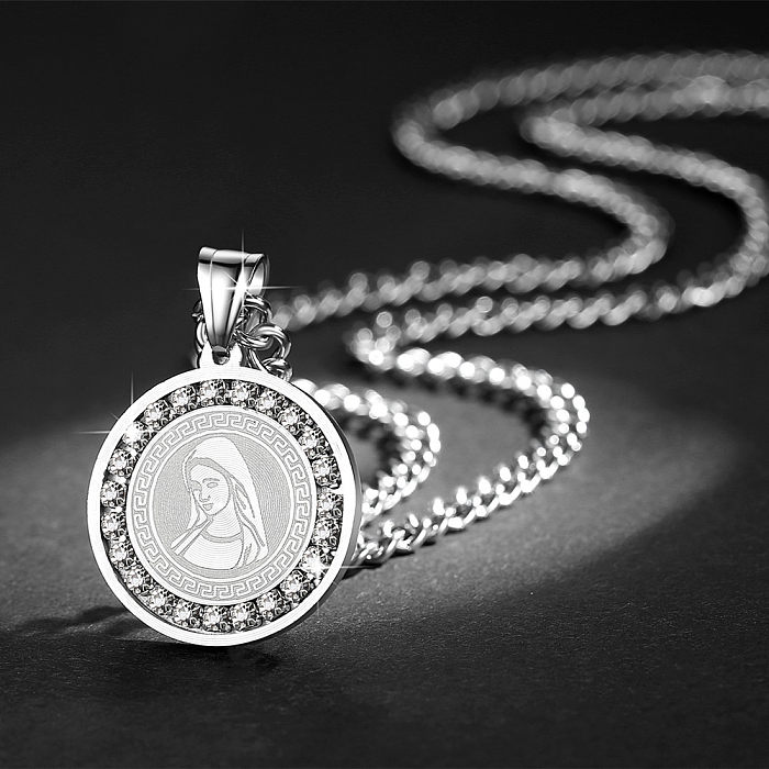 Hip-Hop Retro Solid Color Stainless Steel  Inlay Zircon Pendant Necklace