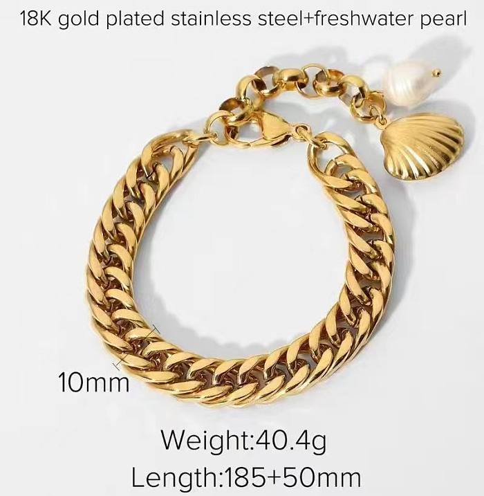Atacado estilo IG doce cor sólida em aço inoxidável com revestimento de pérolas incrustadas pulseiras de zircônia banhadas a ouro 18K