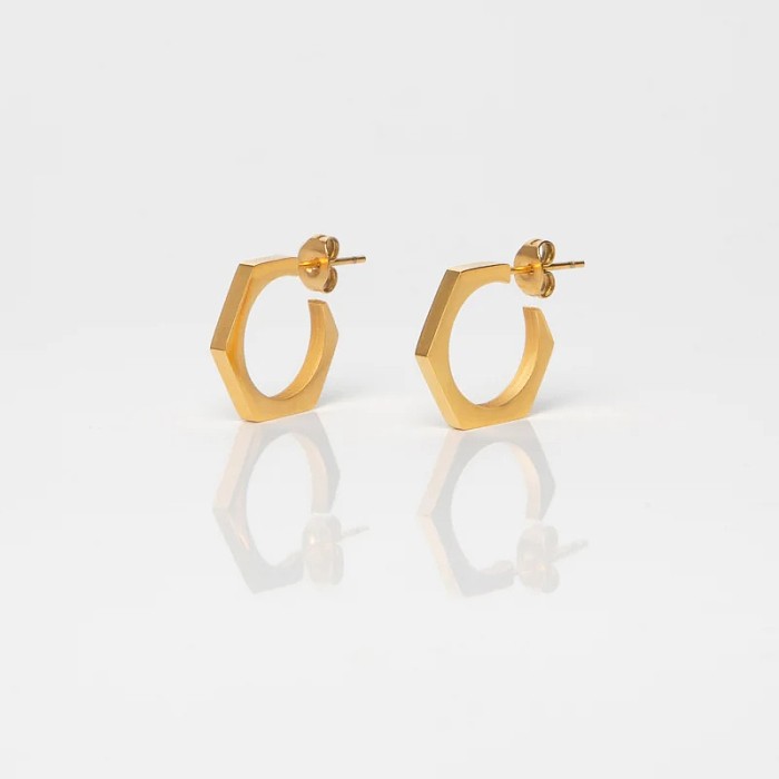 1 paire de boucles d'oreilles créoles en acier inoxydable plaqué or 18 carats, Style Simple et élégant, couleur unie