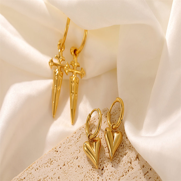 1 Pair Sweet Simple Style Cross Plating Stainless Steel  Gold Plated Earrings