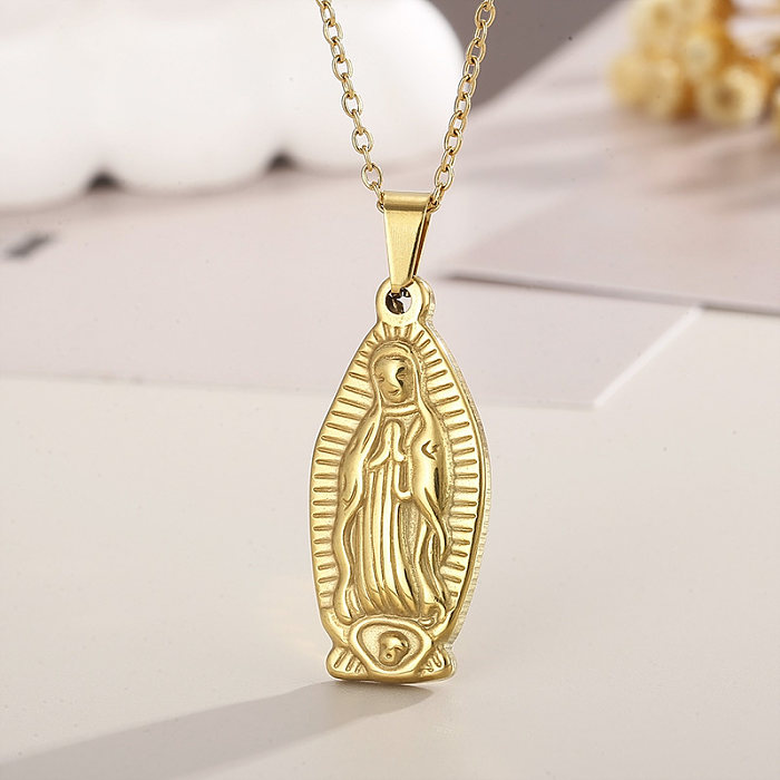 Collar con colgante chapado en acero inoxidable de la Virgen María humana dulce, 1 pieza