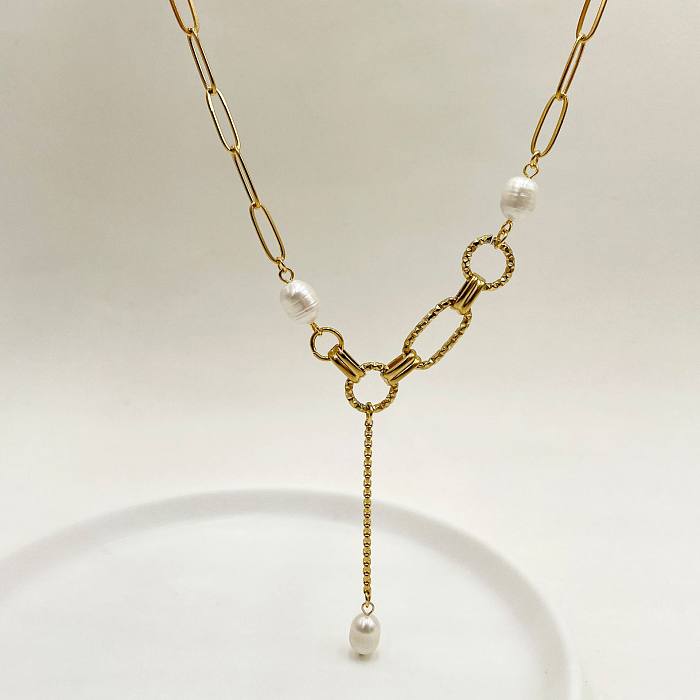 Elegante Geométrico Acero inoxidable Chapado en perlas Collar con colgante 1 pieza
