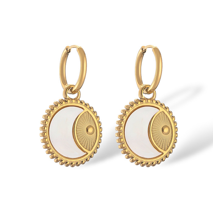 1 Pair Simple Style Commute Round Plating Stainless Steel 18K Gold Plated Drop Earrings