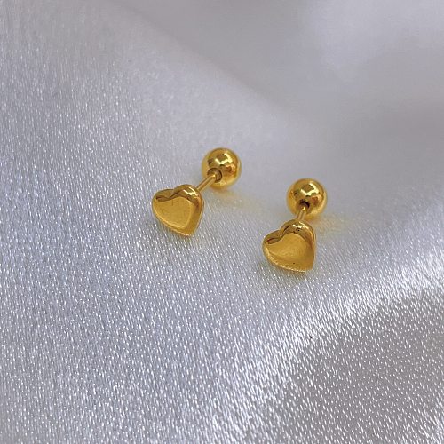 1 paire de clous d'oreilles plaqués or en acier inoxydable, Style Simple, en forme de cœur