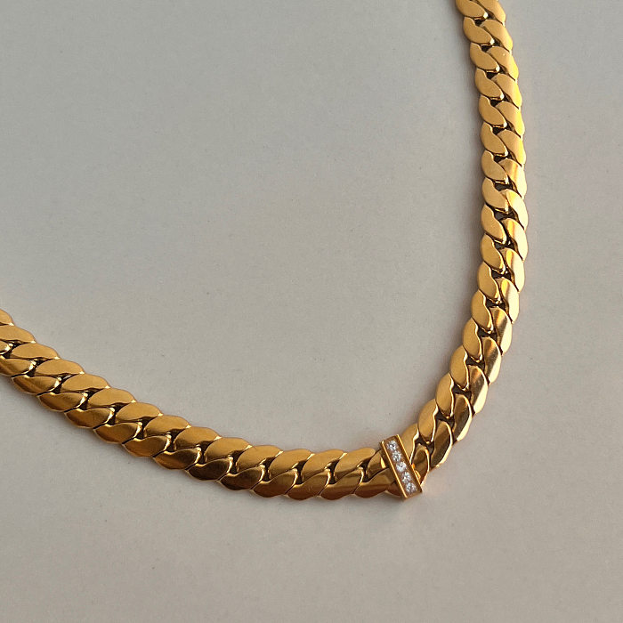 Großhandel Retro-Halskette aus einfarbigem Edelstahl mit 18-Karat-Vergoldung