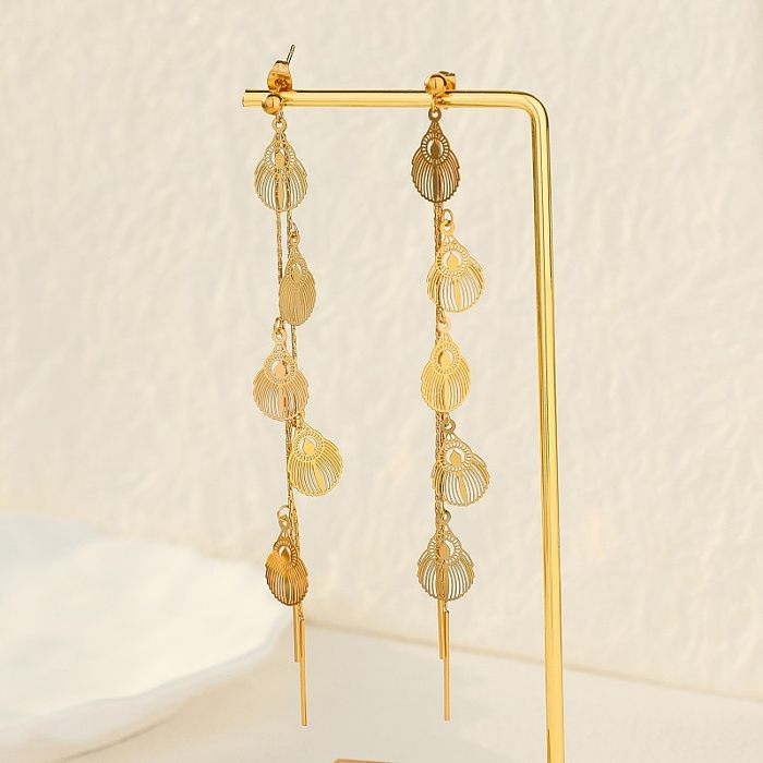 1 Paar Damen-Ohrringe mit Ahornblatt-Blütenblatt-Beschichtung, Inlay, Edelstahl, Zirkon, vergoldet
