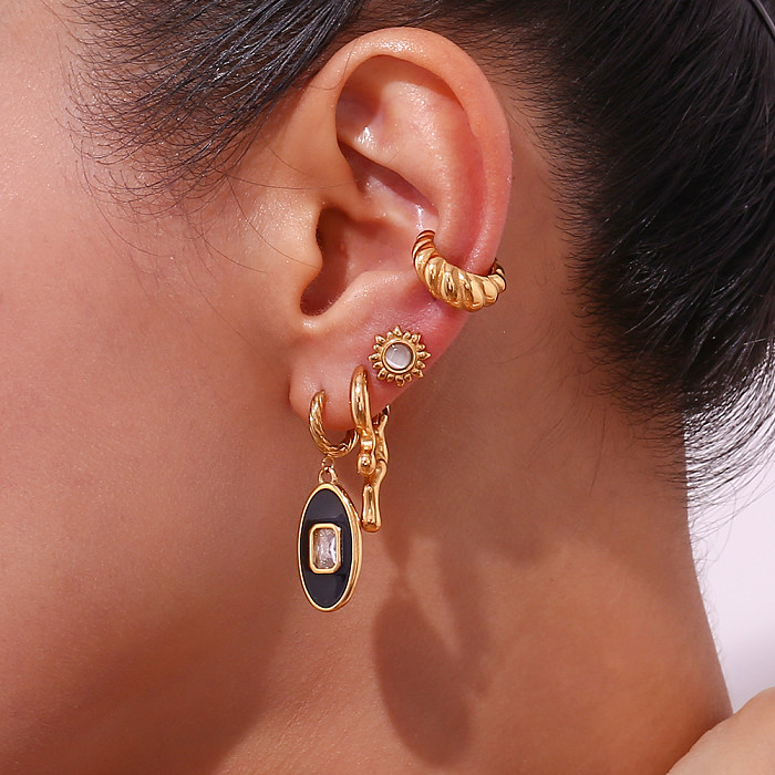1 Paar einfache, unregelmäßige, einfarbige Edelstahl-Ohrringe mit 18-Karat-Vergoldung