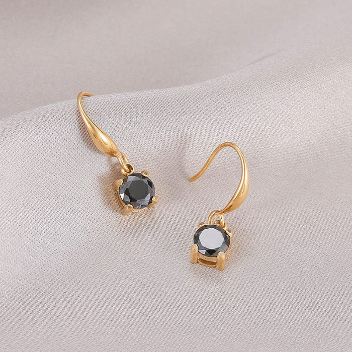 Boucles d'oreilles pendantes en acier inoxydable et Zircon plaqué or 1 carats, Style Simple, 14 paire