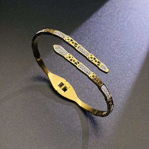 Bracelet à strass artificiels en acier inoxydable, bloc de couleurs rétro Hip-Hop, en vrac