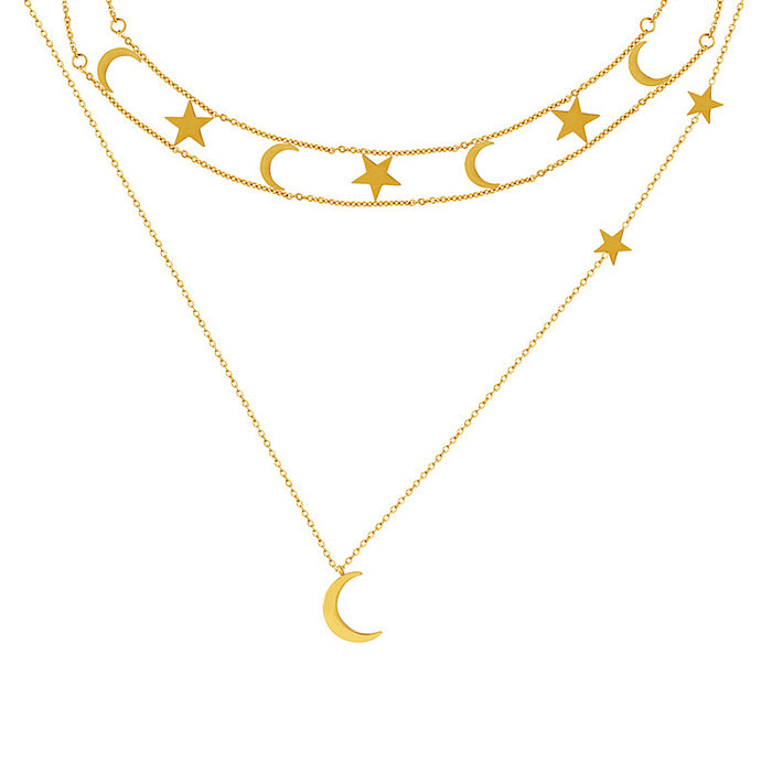 1 Stück modische Stern-Mond-Halskette mit Edelstahlbeschichtung