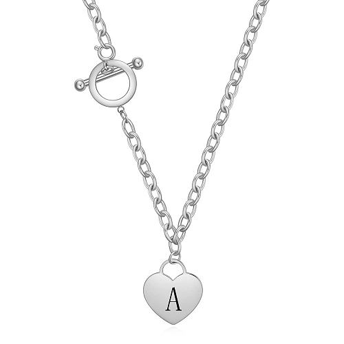 Collier pendentif plaqué à bascule en acier inoxydable en forme de coeur de lettre de style simple