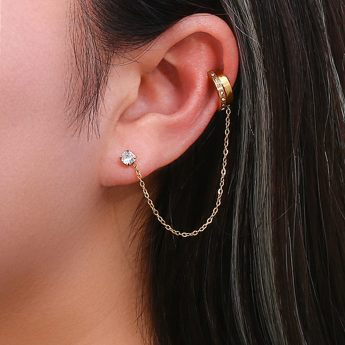 Women'S Fashion Geometric Stainless Steel  Earrings Geometry Plating Metal Zircon Stainless Steel  Earrings