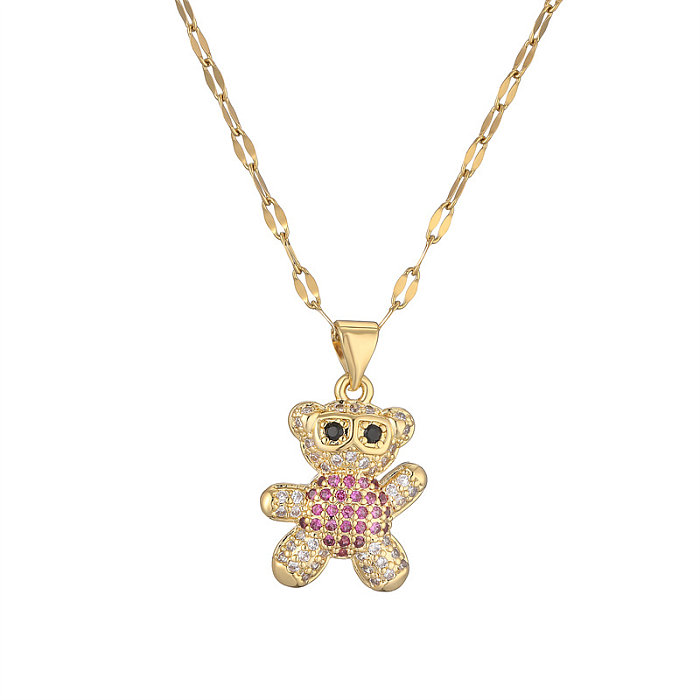IG Style Simple Style Little Bear Stainless Steel  Copper Gold Plated Zircon Pendant Necklace In Bulk