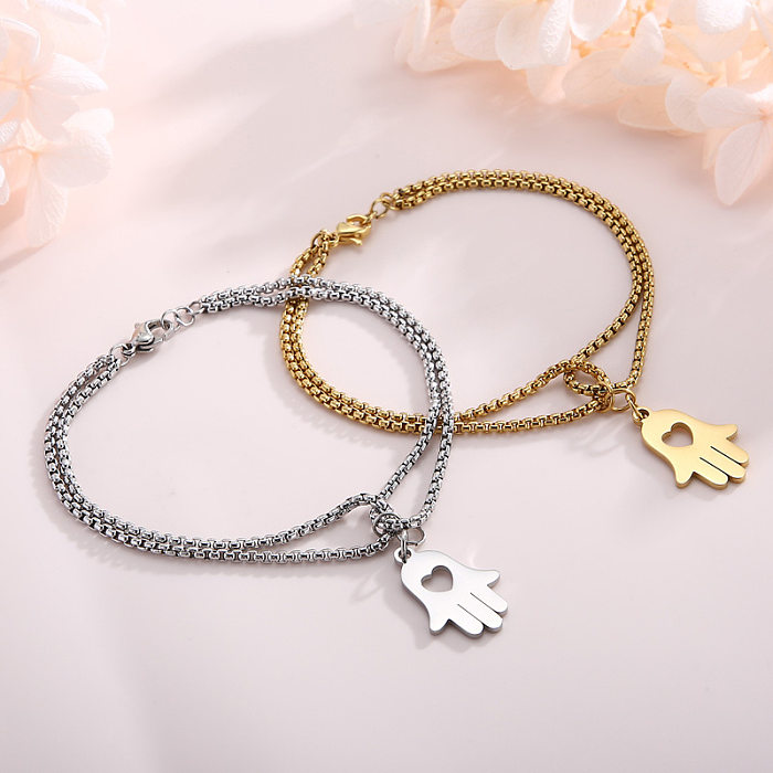 Bracelet en acier inoxydable avec pendentif en forme de cœur creux, Design de bijoux à la mode européenne et américaine, Double chaîne