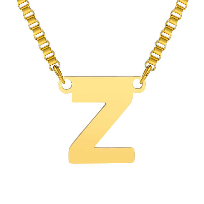 Collier avec pendentif en Zircon et lettres de Style classique et décontracté, incrustation en acier inoxydable
