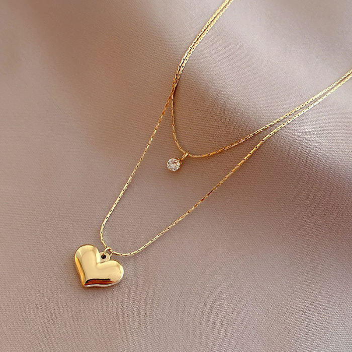Fashion Heart Shape Stainless Steel Necklace Inlaid Zircon Stainless Steel  Necklaces