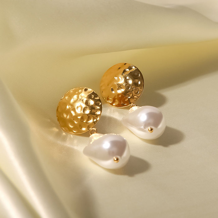 Retro Geometric Stainless Steel  Pearl Drop Earrings 1 Pair