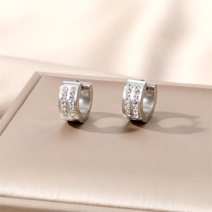 1 Pair Casual Simple Style Circle Stainless Steel  Plating Inlay Zircon Earrings