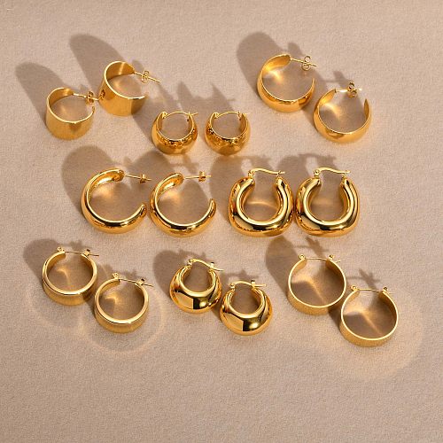 1 paire de boucles d'oreilles plaquées or 18 carats, Style Simple, couleur unie, acier inoxydable, placage de polissage