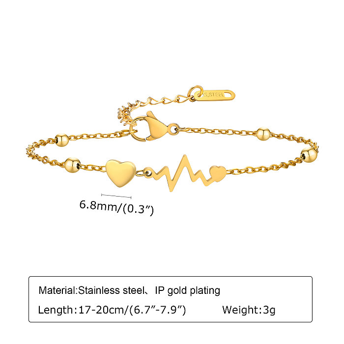 Gros doux style simple croix électrocardiogramme forme de coeur en acier inoxydable placage incrusté 18K plaqué or bracelets de zircon