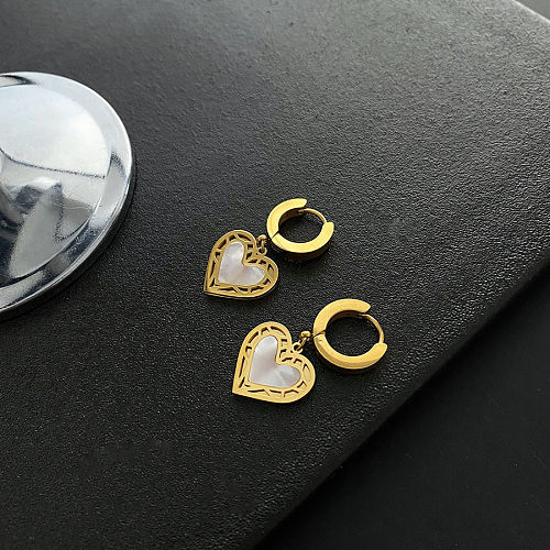 Fashion Heart Shape Stainless Steel Plating Shell Dangling Earrings 1 Pair