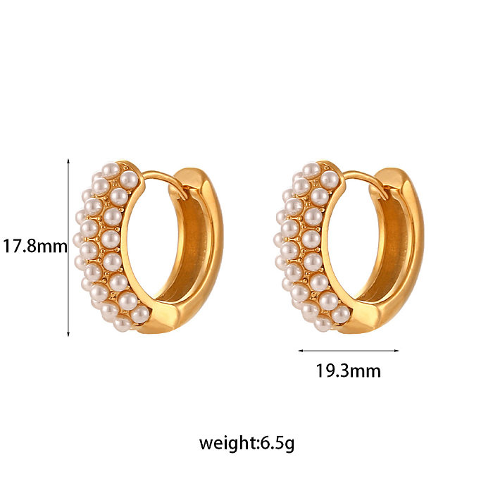 Fashion Round Stainless Steel  Earrings Plating Inlay Pearl Stainless Steel  Earrings