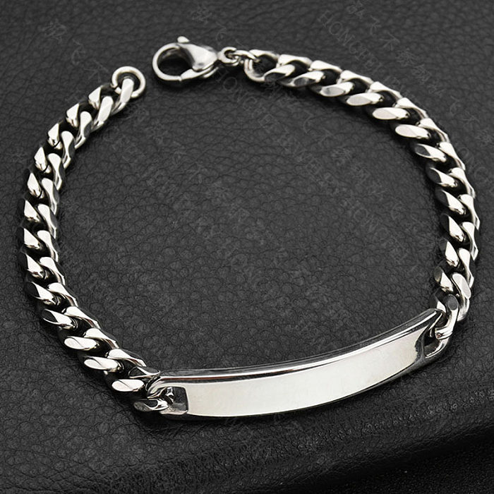 Titanium&Stainless Steel Simple Geometric ID Bracelet (Small Steel Color)  Fine Jewelry NHHF1306-Small-steel-color