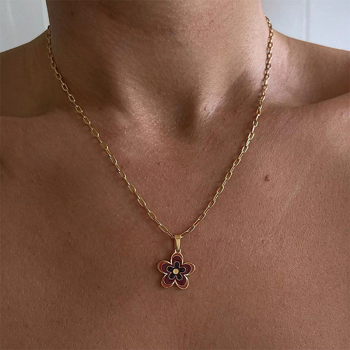 Simple Style Flower Stainless Steel  Necklace Plating Stainless Steel  Necklaces