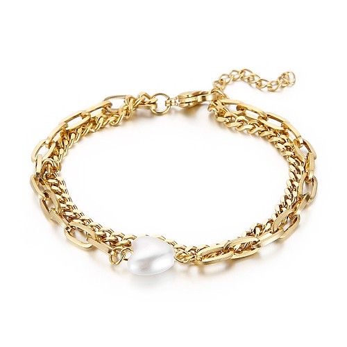 Bracelet Double couche en forme de coeur en acier inoxydable, vente en gros de bijoux