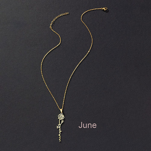 Lady Flower Stainless Steel  Plating 18K Gold Plated Pendant Necklace