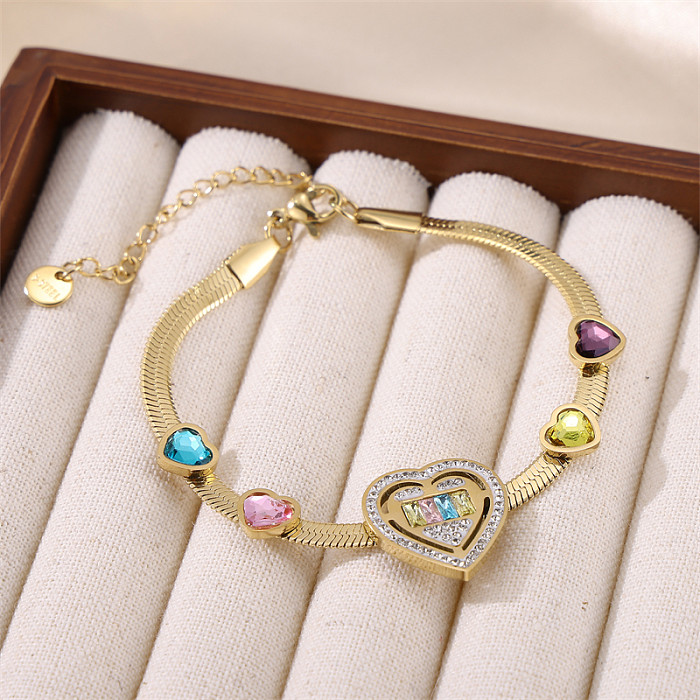 Princess Lady Shiny Heart Shape Stainless Steel 18K Gold Plated Zircon Bracelets In Bulk
