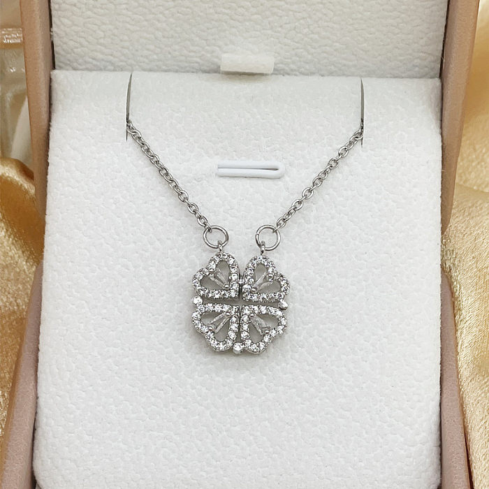 Fashion Heart Shape Stainless Steel Rhinestones Pendant Necklace 1 Piece