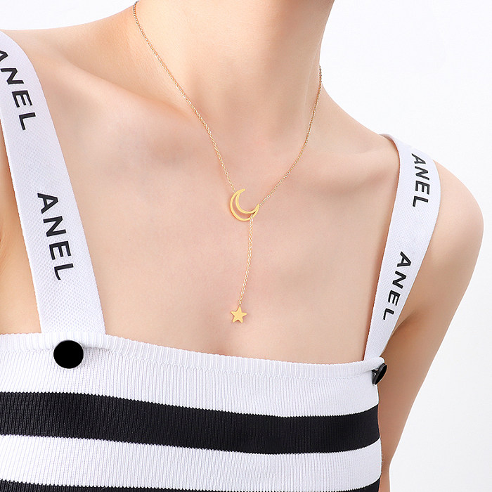 Classic Style Star Moon Stainless Steel Gold Plated Choker 1 Piece