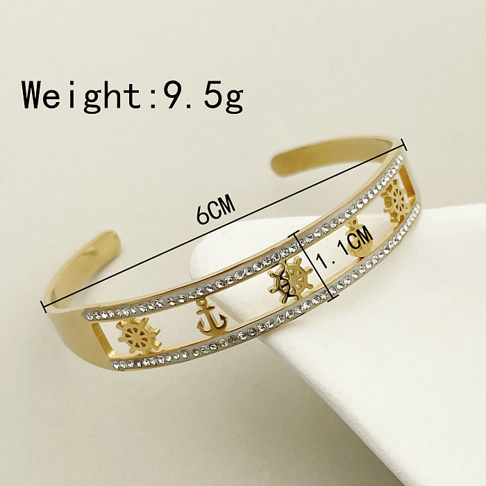 1 Piece Simple Style Solid Color Stainless Steel Inlay Rhinestones Bangle