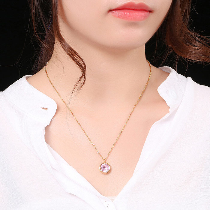 Korean Round Pendant Stainless Steel Necklace Wholesale jewelry
