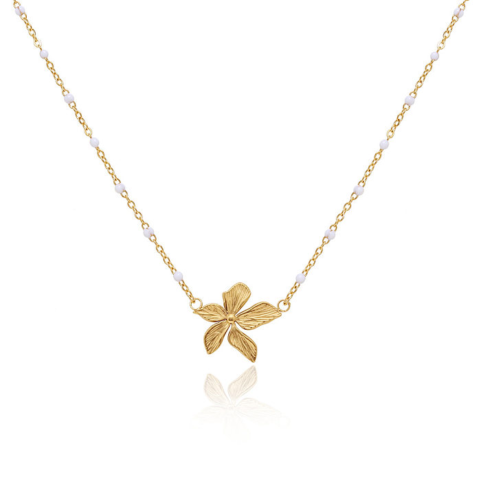 Lady Flower Stainless Steel Plating 18K Gold Plated Pendant Necklace
