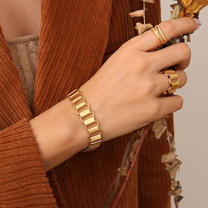 Collier et bracelet en acier inoxydable européen et américain, plaqué or véritable 18 carats, avec anneau creux