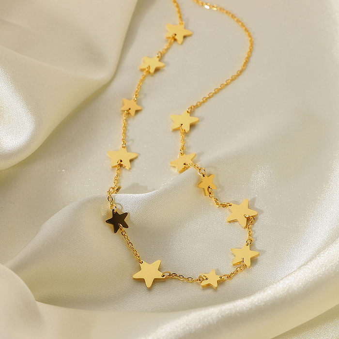 Collier en acier inoxydable plaqué or 18 carats, étoile à cinq branches, bijoux faits à la main, vente en gros