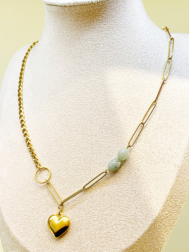 Vintage-Stil-Urlaubs-Herzform-Anhänger-Halskette aus Edelstahl mit Perlenbeschichtung und vergoldeter Anhänger-Halskette
