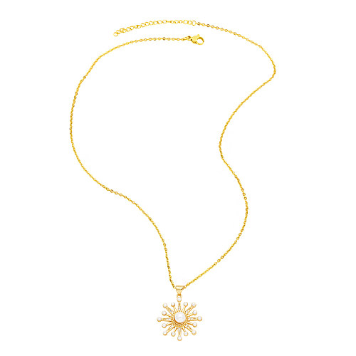 Modern Style Moon Flower Stainless Steel  Copper Plating Inlay Beads Zircon 18K Gold Plated Pendant Necklace