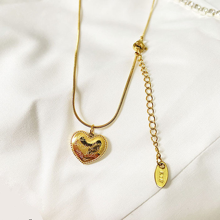Simple Style Letter Heart Shape Stainless Steel Plating Pendant Necklace