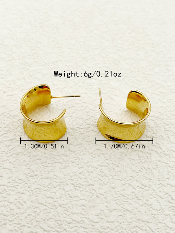 1 paire de clous d'oreilles plaqués or, en acier inoxydable, en forme de C, Style Simple, polissage du métal