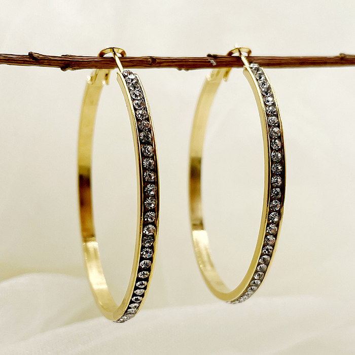 1 Pair Rock Sweet Simple Style Circle Plating Inlay Stainless Steel  Zircon Gold Plated Hoop Earrings