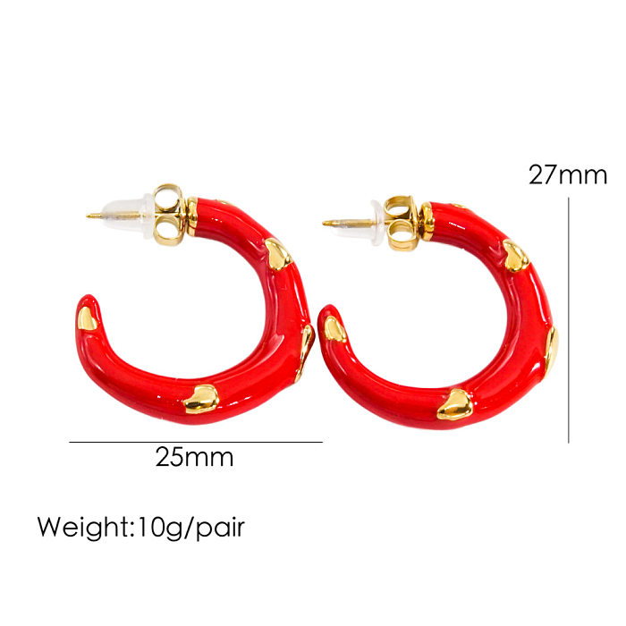 1 Pair IG Style Vintage Style C Shape Enamel Stainless Steel  Ear Studs