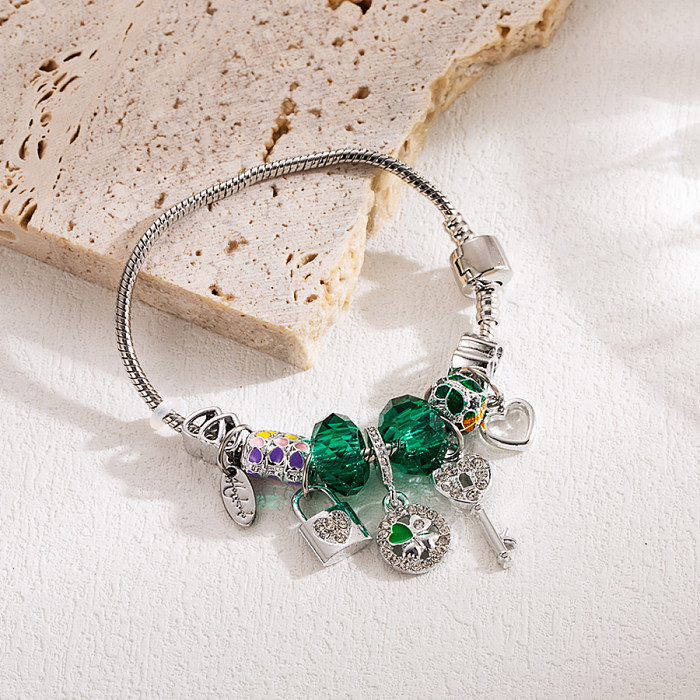 Sweet Heart Shape Key Lock Stainless Steel Alloy Charm Bracelets