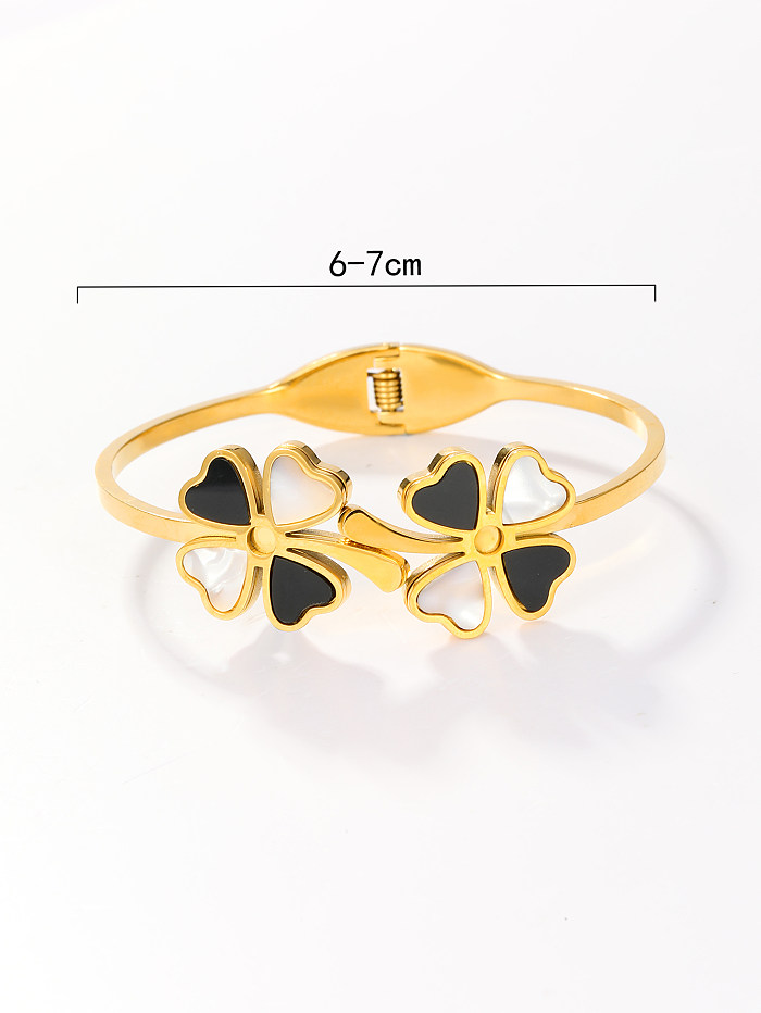 1 pièce Style Simple trèfle à quatre feuilles en forme de coeur papillon en acier inoxydable placage incrustation coquille Zircon bracelet