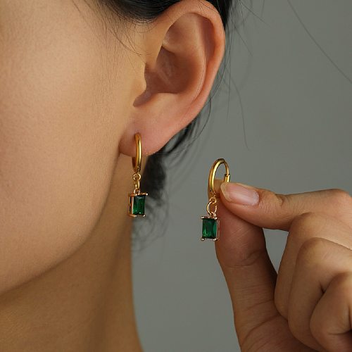 1 Pair Classical Vintage Style Geometric Plating Inlay Stainless Steel  Zircon Gold Plated Drop Earrings