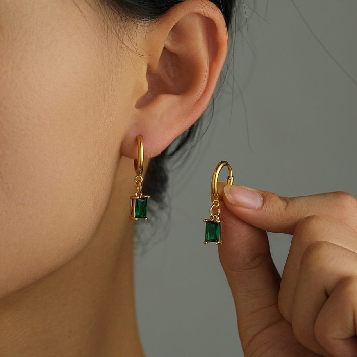 Boucles d'oreilles pendantes en acier inoxydable, 1 paire, Style Vintage classique, incrustation géométrique, Zircon plaqué or