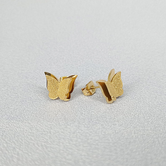 Boucles d'oreilles papillon plaquées en acier inoxydable, Style Simple, à la mode